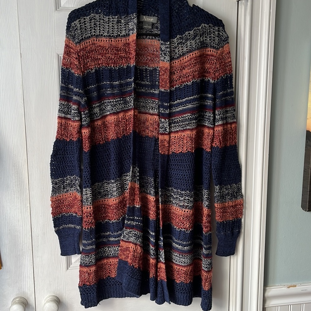 Natural Reflections wide striped knit waterfall Cardigan size Medium